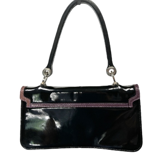 Robert Clergerie Vintage Black Patent Shoulder Bag Purple Snakeskin Trim - Picture 10 of 13